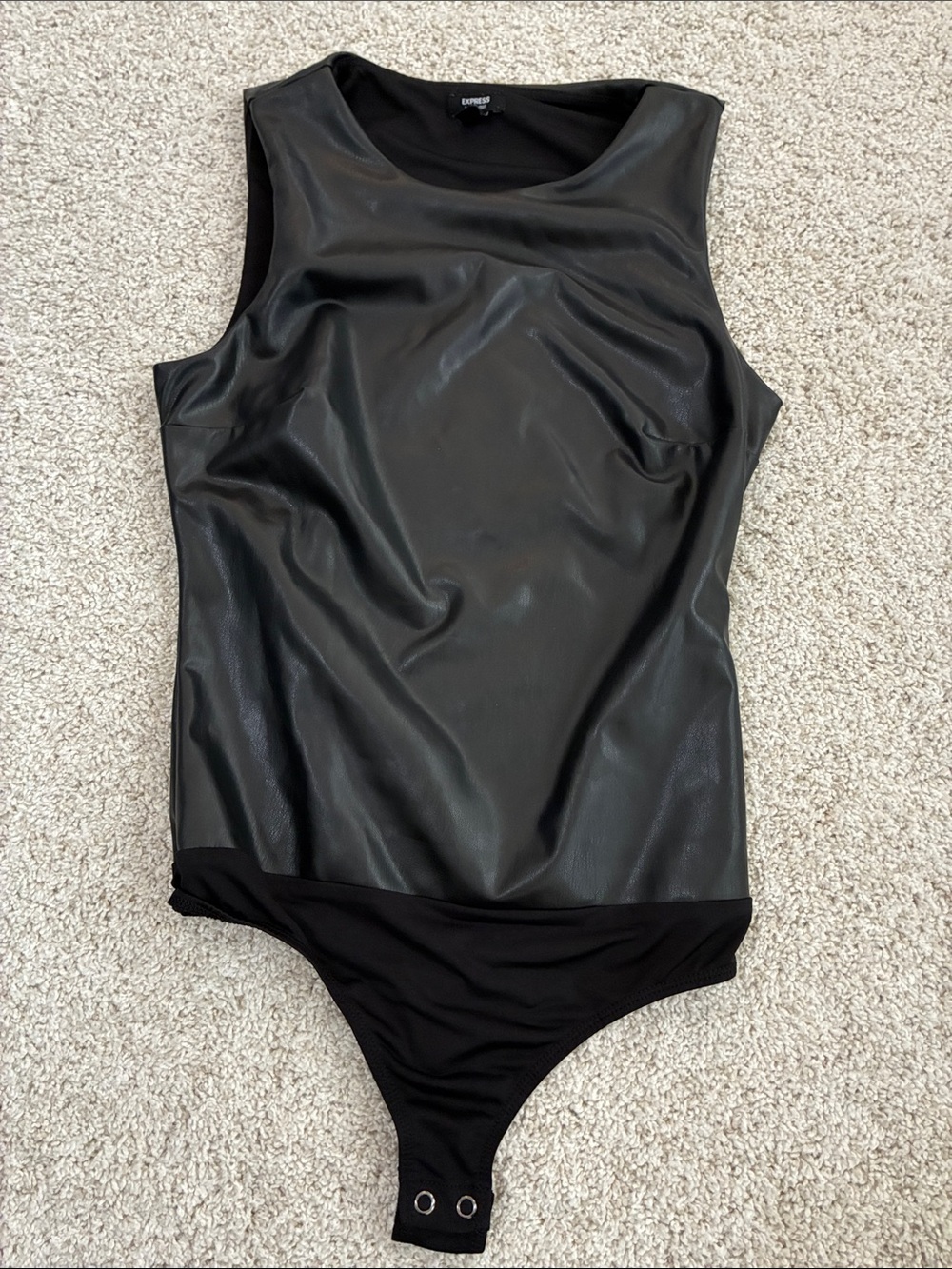 Express Black Faux Leather Sleeveless Bodysuit